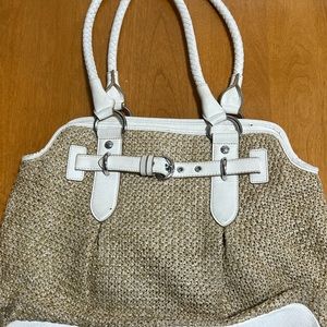 Dana Buchman Shoulder Bag Purse Tote Woven Straw and Faux Leather Summer Lined